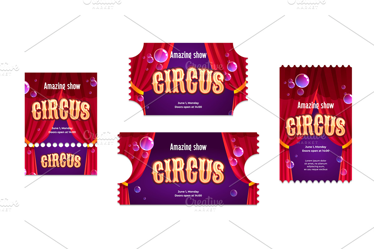 Vintage circus ticket borders with, an Object Illustration by art PVP - market