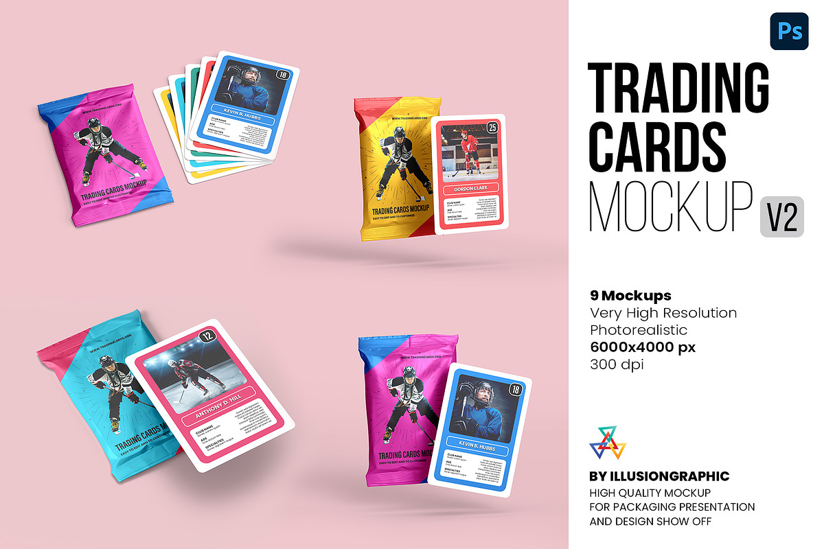 Trading Cards Mockup v2 - 9 views, an Advertising Mockup by Illusiongraphic (Photo 1 of 20)