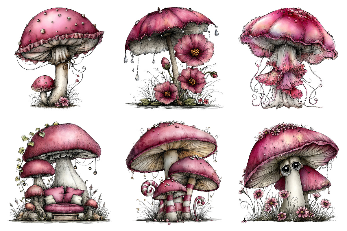 Whimsical Mushroom Clipart, an Illustration by Dream Creation (Photo 3 of 7)