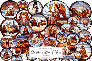 Christmas Stained Glass Clipart, an Illustration by Markicha Art