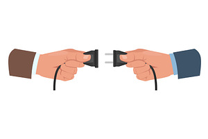 Two hands with electrical outlet and, a Technology Illustration by Vectorbuum