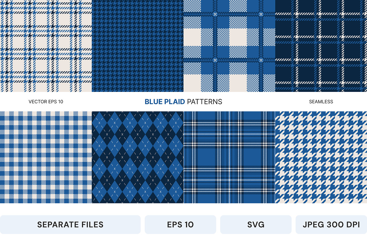 Seamless vector blue plaid patterns, a Pattern Graphic by SappiStudio (Photo 1 of 3)