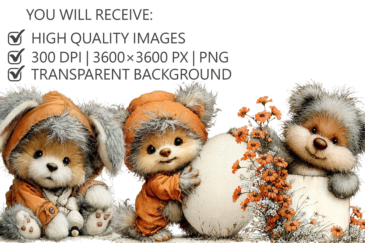 Whimsical Easter Teddy Bear Clipart, an Illustration by Pixels.Craft (Photo 2 of 5)