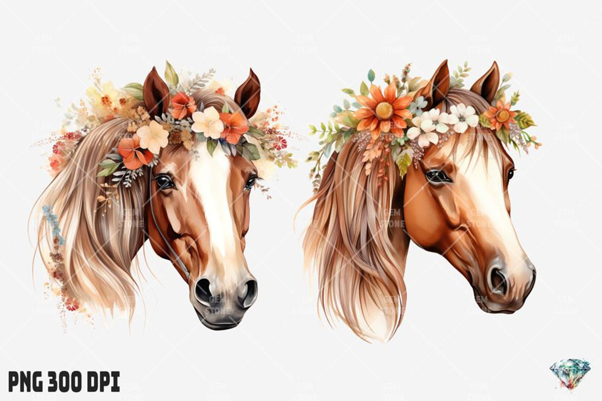 Boho Horse Flower Watercolor, an Illustration by Gemstone (Photo 7 of 12)