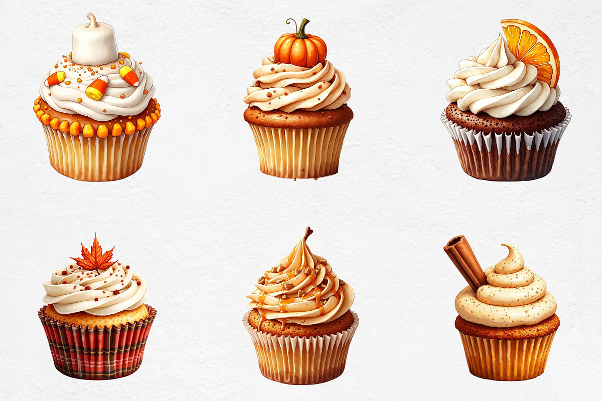Watercolor Autumn Cupcake Clipart, an Illustration by CrexoraLab (Photo 2 of 5)
