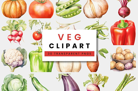Watercolor Vegetables Clipart PNG, a Food Illustration by ClipCraft
