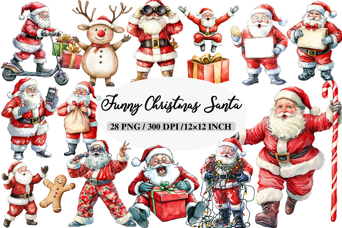 Funny Christmas Santa Clipart Bundle, an Illustration by Daily.Designs (Photo 1 of 5)