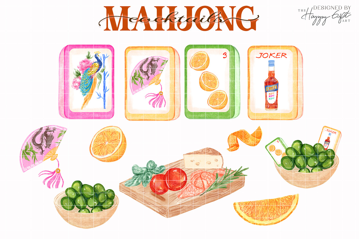 Aperitivo Mahjong Cocktails, a Food Illustration by TheHappyGiftArt (Photo 3 of 10)