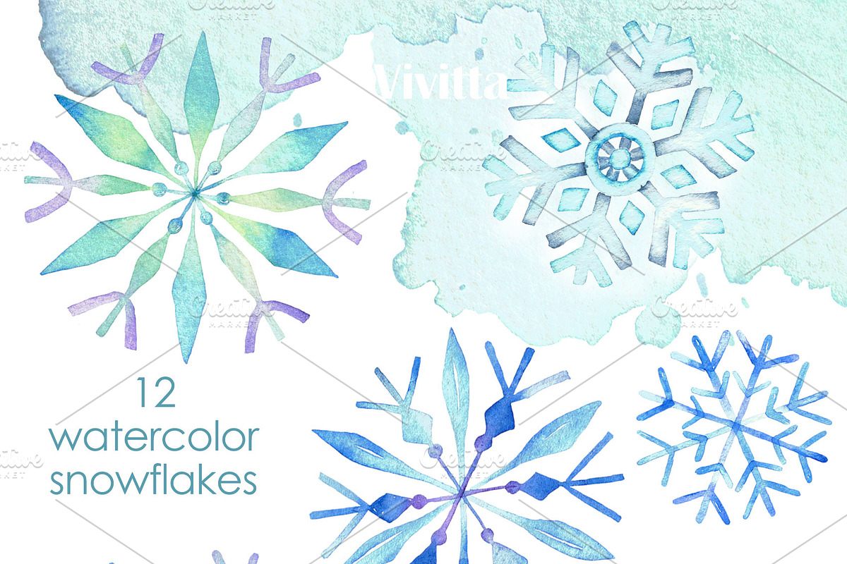 Watercolor snowflakes, Christmas, a Decorative Illustration by Vivitta (Photo 3 of 4)