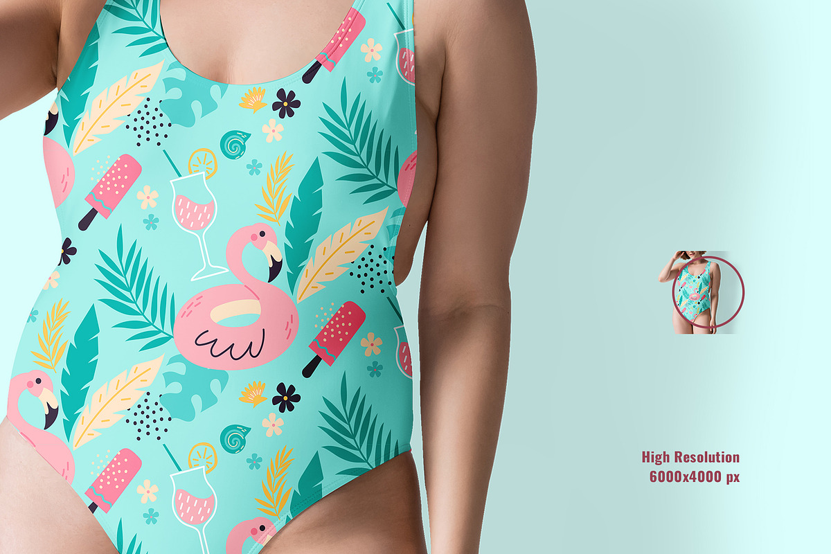 Curvy Woman Swimsuit Mockup Template, an Apparel Mockup by Designertale (Photo 3 of 6)