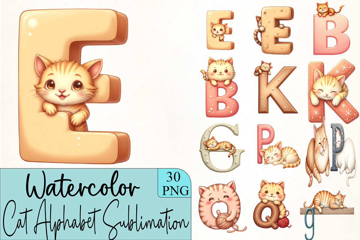 Cat Alphabet Sublimation Clipart, an Illustration by CrexoraLab (Photo 3 of 5)