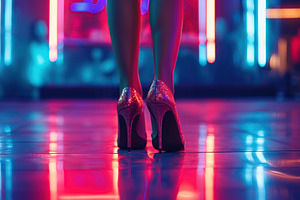 Woman's model legs with glitter high heel shoes, a Beauty & Fashion Photo by AlyaAnd