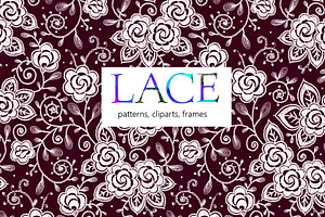 Lace roses frames and ribbons.