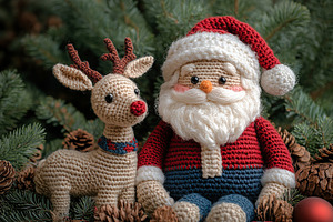 Knitted christmas santa claus and reindeer toy. New Year 2025, a Holiday Photo by AlyaAnd