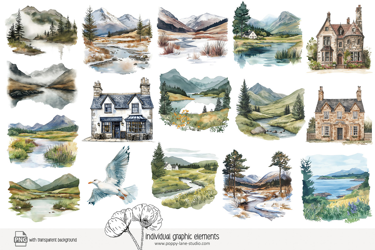 100 watercolour Scotland clip art, a Person Illustration by Poppy Lane Studio (Photo 6 of 10)