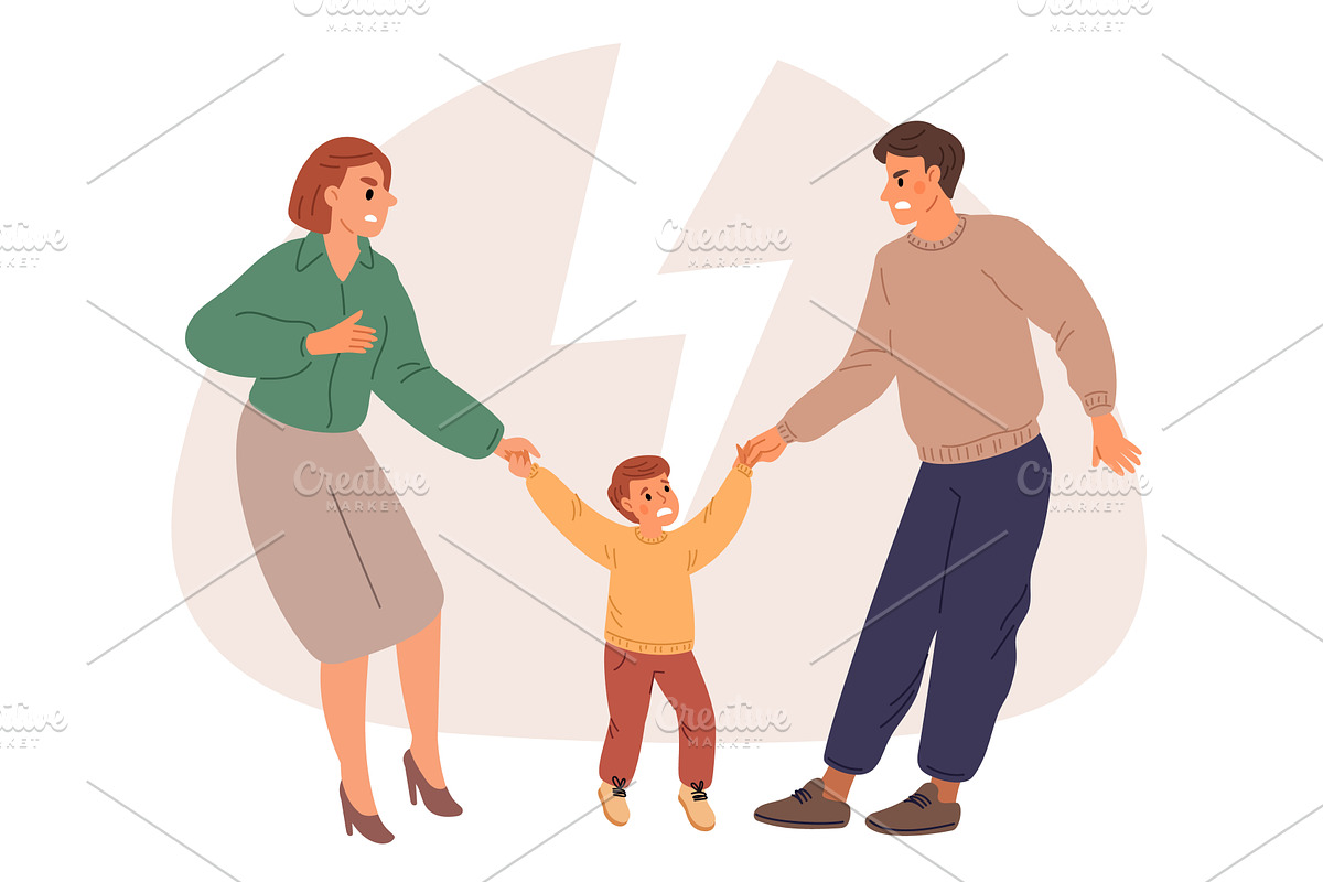 Divorcing man and woman fighting for, a Person Illustration by Vectorbuum