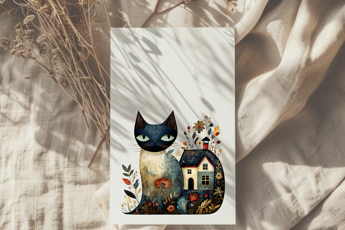 FOLK ART CAT CLIPART PACK, an Animal Illustration by Daring Digies (Photo 7 of 8)
