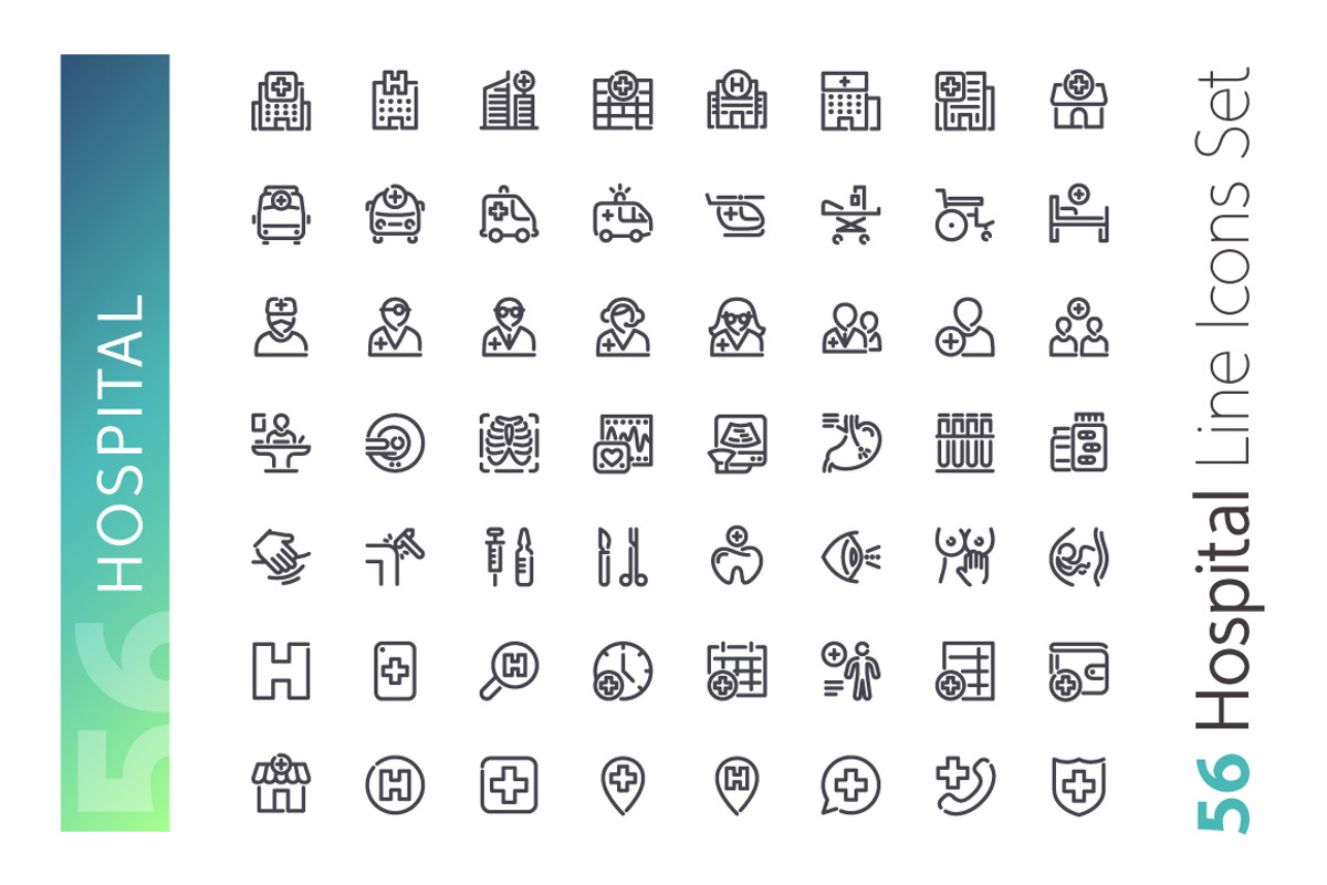 Hospital Line Icons Set, an Outline Icon by Voysla's Shop (Photo 2 of 4)