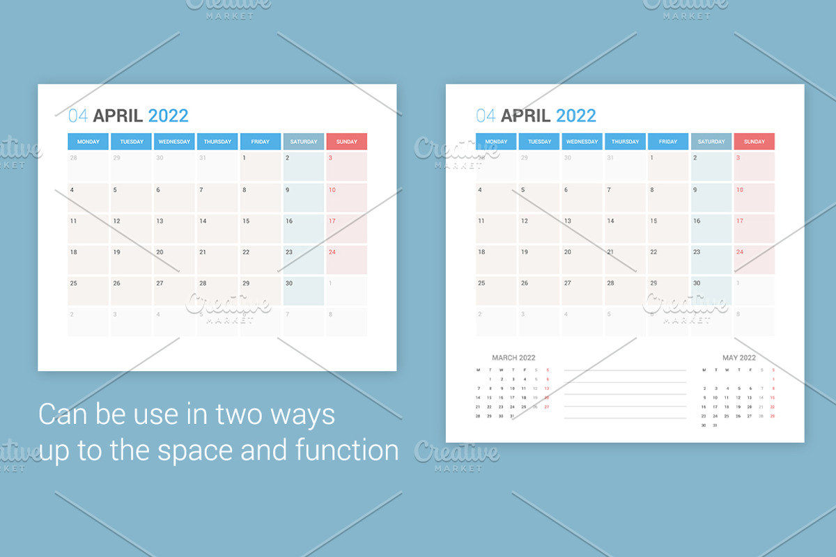 Calendar 2022 Planner Design[Monday], a Stationery Template by WORAKAMON Design Studio (Photo 4 of 5)