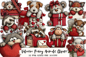 Valentine Peeking Animals Clipart, an Illustration by OK Design