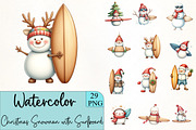 Christmas Snowman with Surfboard Cli, an Illustration by CrexoraLab (Thumbnail 1 of 5)