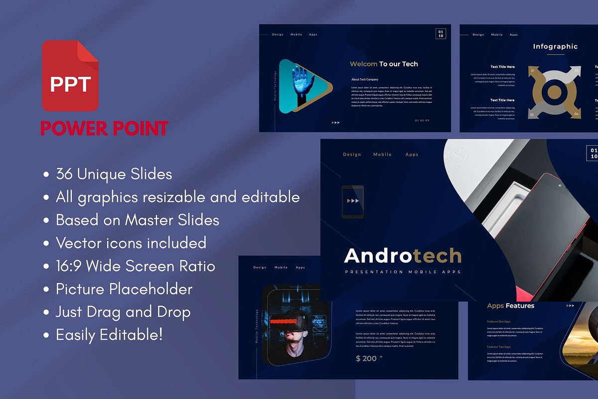 Androtech  Mobile PowerPoint Templat, a Presentation Template by Rizki Herdian (Photo 1 of 5)