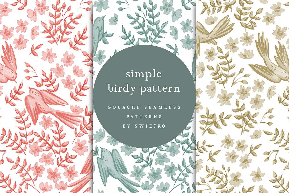 Simple Birdy Patterns, gouache, a Pattern Graphic by swiejko