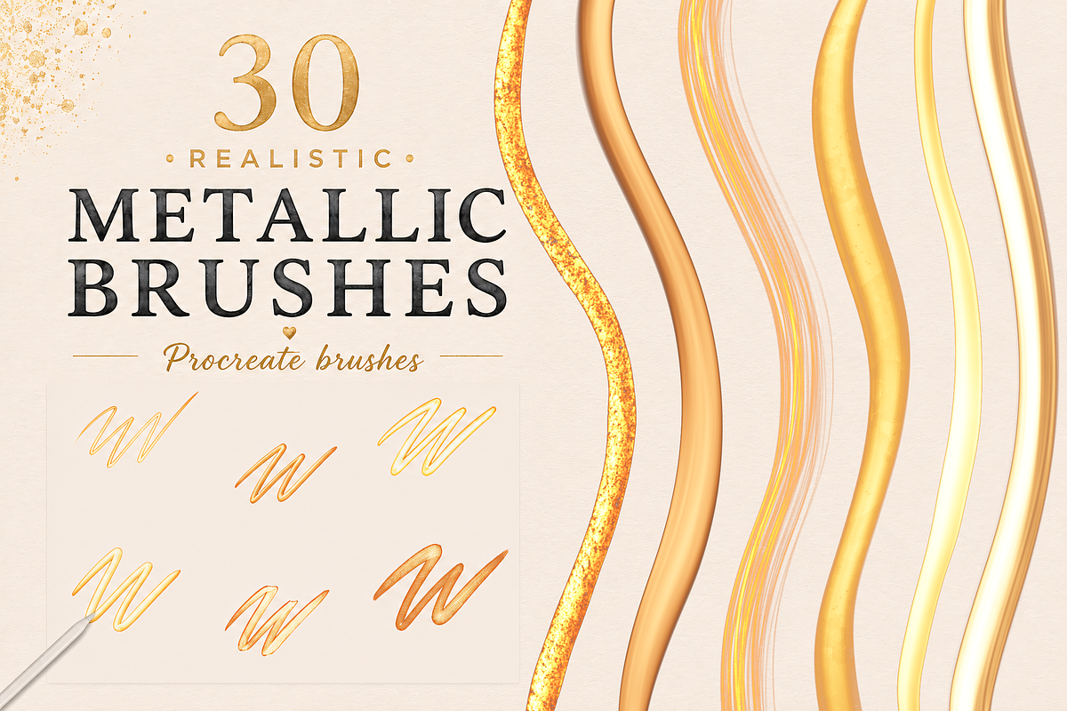Procreate Metallic Brushes, a Brush Add-On by HopeArtIllustration (Photo 1 of 6)
