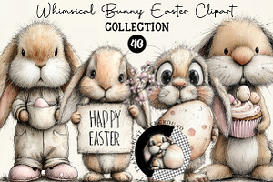 Whimsical Bunny Easter Clipart, an Illustration by DreamCafeArt
