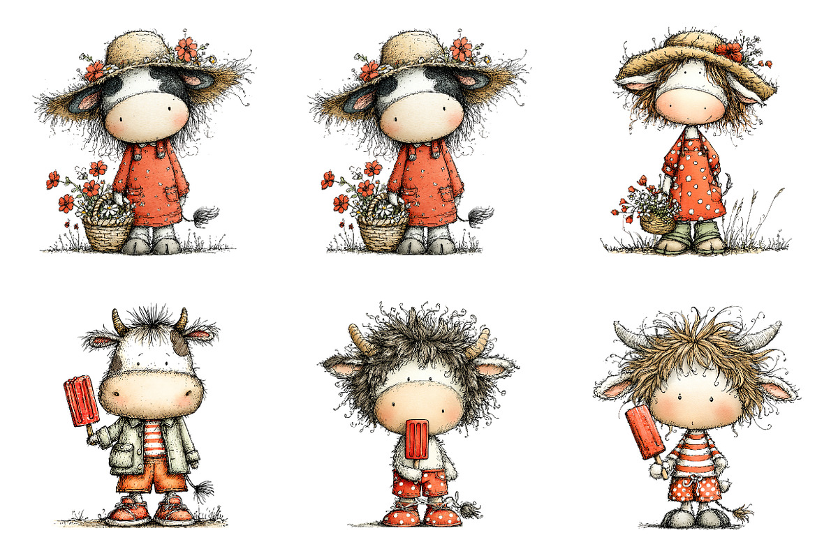 Watercolor Summer Cow Clipart, an Illustration by SinaCreation (Photo 2 of 7)