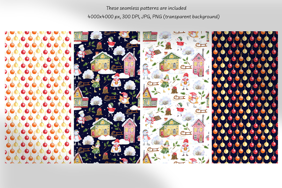 Snowmen Village Watercolor Clipart, an Illustration by Anna Druzhkova (Photo 16 of 20)