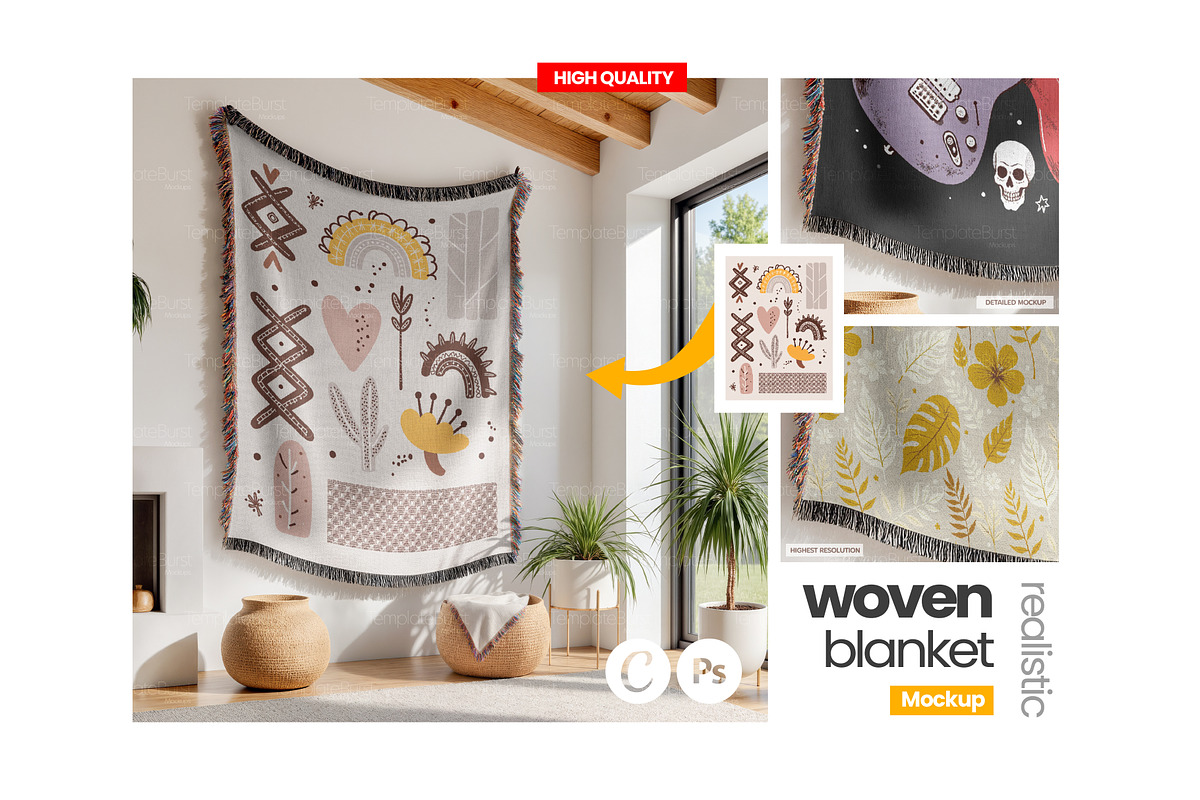 Woven Blanket Mockup | Hang on Wall, an Apparel Mockup by Mockups Studio (Photo 1 of 9)