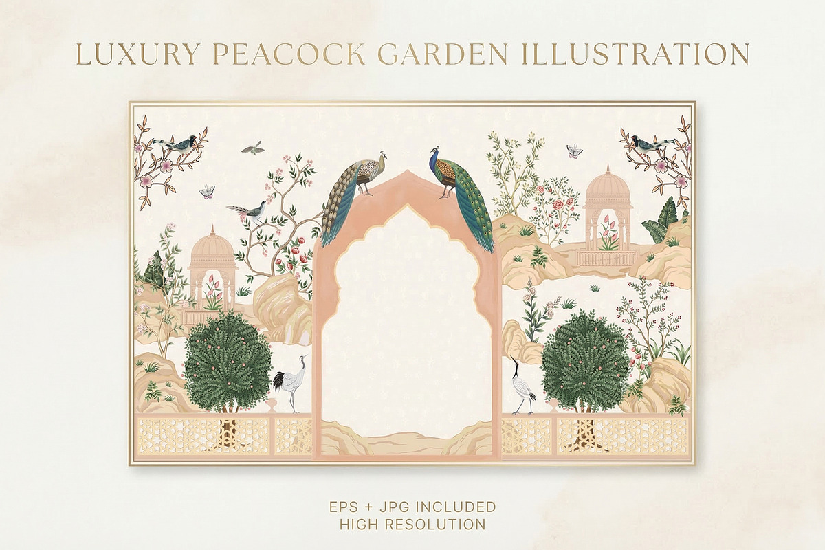 Vintage Mughal Garden Wall Mural, a Decorative Illustration by GraphicsByNaeem (Photo 1 of 5)