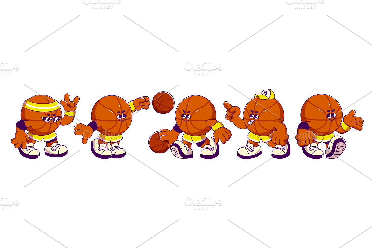 Retro cartoon basketball mascots in, a Sport Illustration by art PVP - market