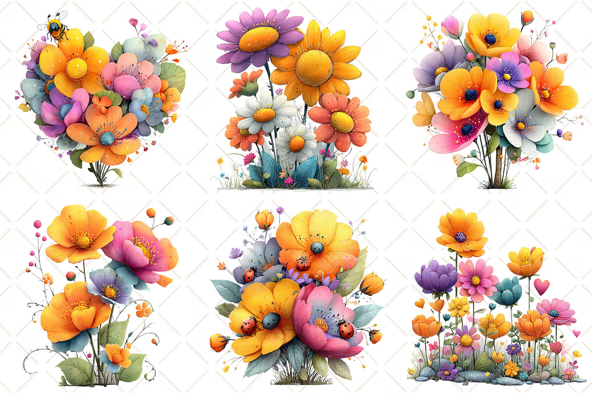 Whimsical Spring Garden Flower Clipa, an Illustration by Black Bird Studio (Photo 4 of 5)