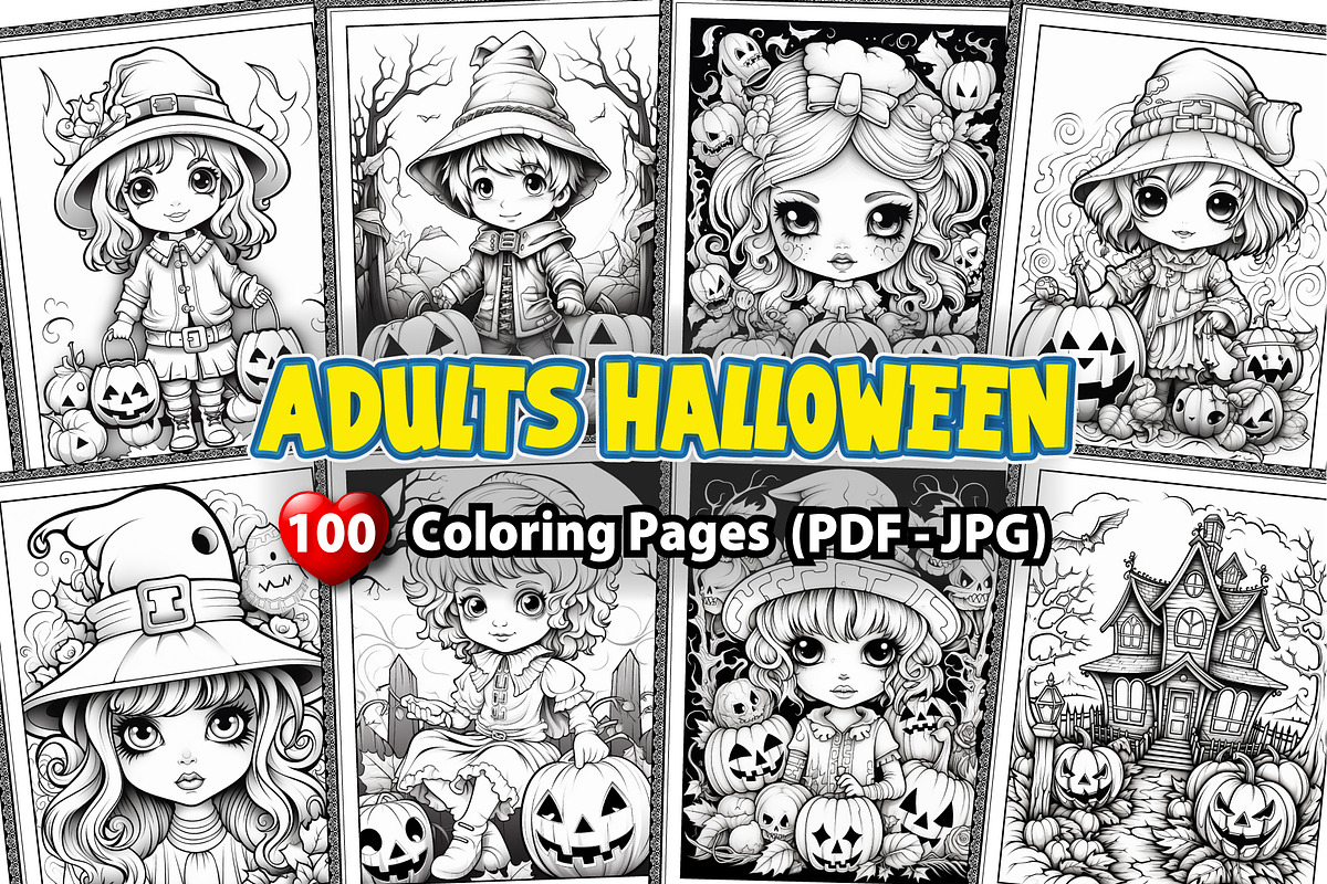 100 Adults Halloween Coloring Pages, a Person Illustration by Blue Digital Studio (Photo 1 of 3)