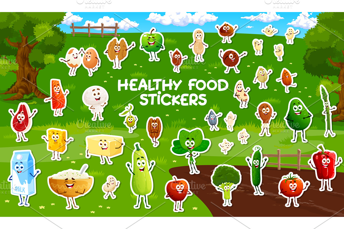 Breakfast food, veggies, nuts, a Food Illustration by Vector Tradition
