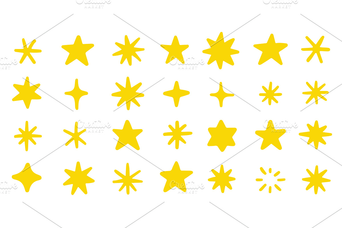 Hand Drawn Gold Doodle Star Set, an Illustration by Lemberg Vector