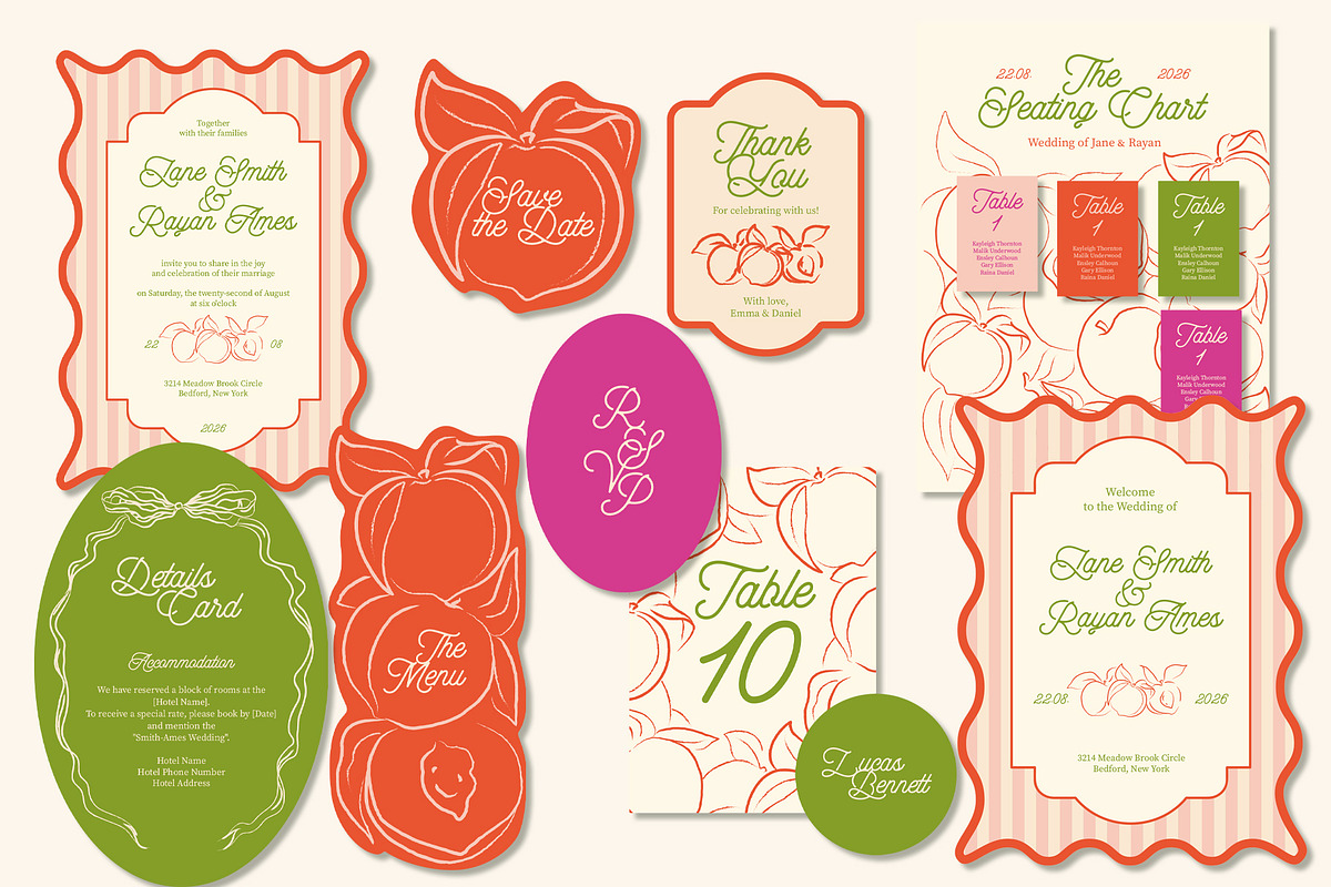 Peach summer wedding templates set, a Stationery Template by Garden in frame (Photo 7 of 10)