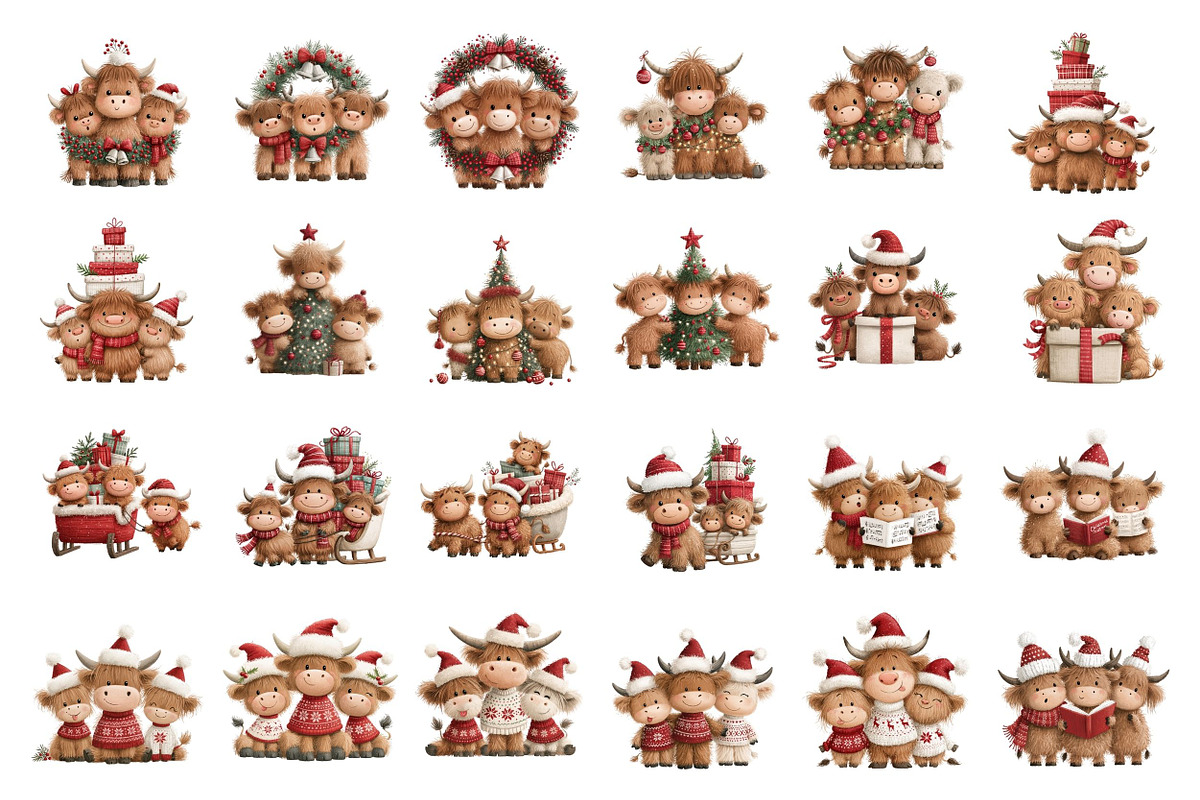 Watercolor Christmas Highland Cow, a Seasonal Illustration by Nicolle's Colorful Art (Photo 4 of 7)
