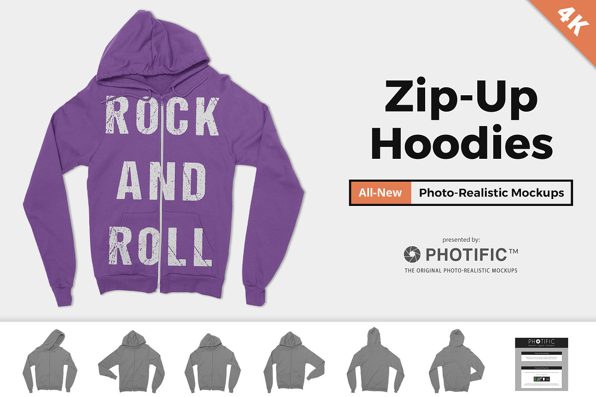 Zip-Up Hoodie Sweatshirt Mockups, a Hoody Mockup by Photific (Photo 1 of 5)