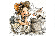 Girl And Piglet Clipart JPG, a Person Illustration by Memories By Lea (Thumbnail 11 of 19)