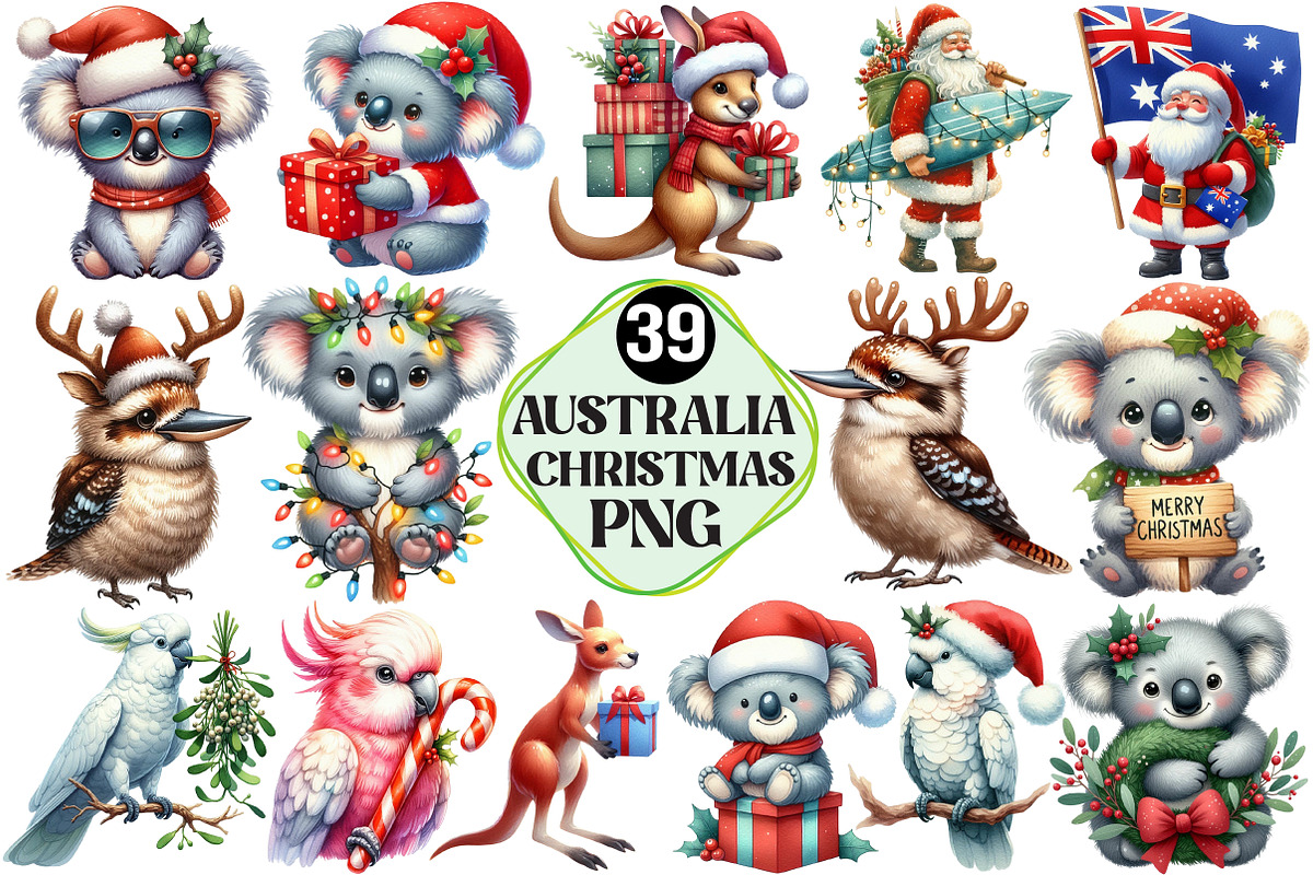 Australia Christmas Clipart Bundle, an Illustration by Pixels.Craft (Photo 1 of 7)