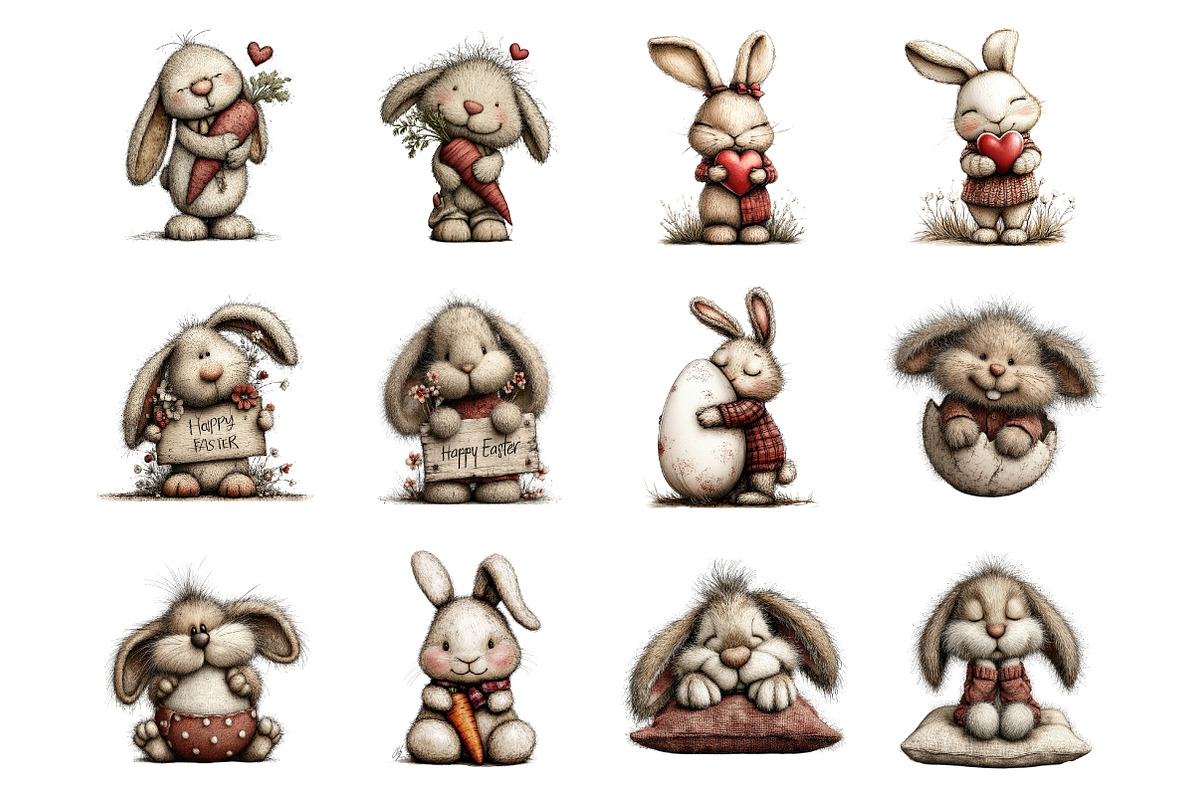 Whimsical Easter Bunny Clipart, an Illustration by SinaCreation (Photo 3 of 11)