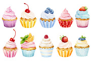 Set of delicious watercolor cupcakes, a Decorative Illustration by Nataliia Pyzhova (Thumbnail 2 of 2)