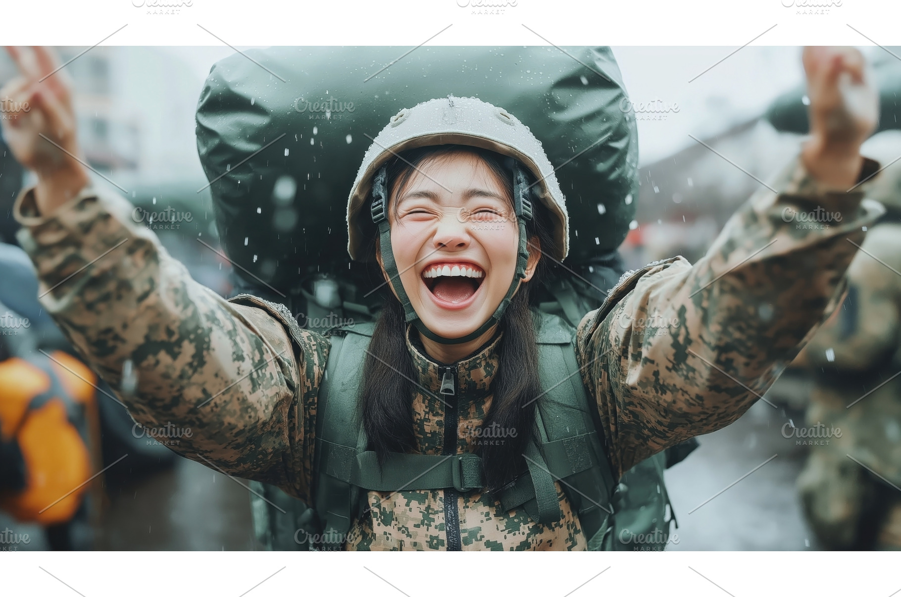 Asian female soldier in camouflage, a Person Photo by Sergey Kotenev
