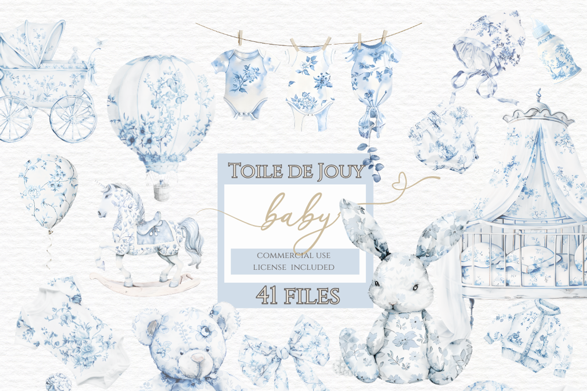 Toile de jouy baby shower clipart, a Decorative Illustration by Invite to Clipart (Photo 1 of 5)