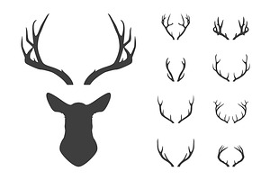 Deer's Head And Antlers Set.