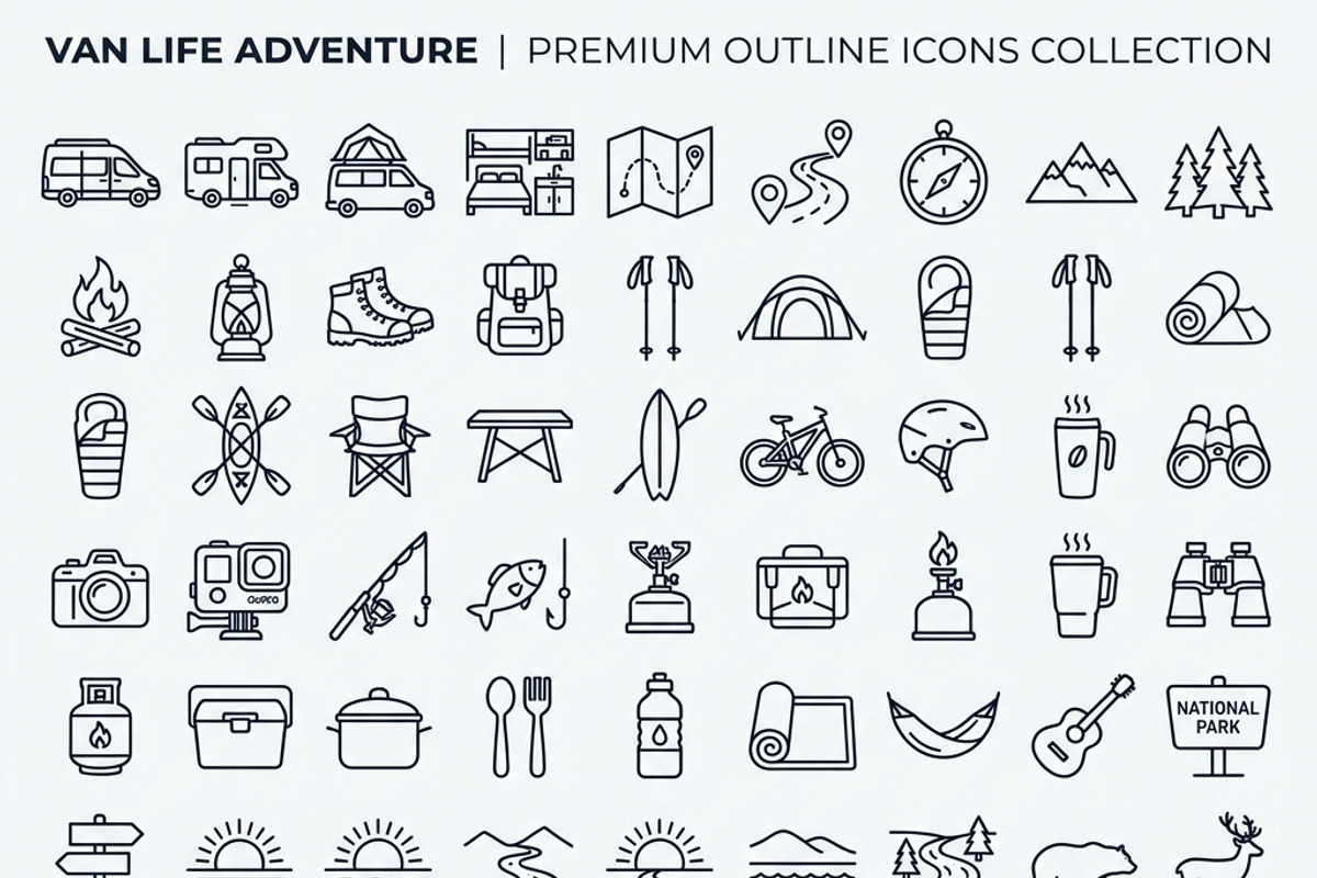 37 Van Life Adventure Icons, an Outline Icon by adenpinkstore (Photo 1 of 9)