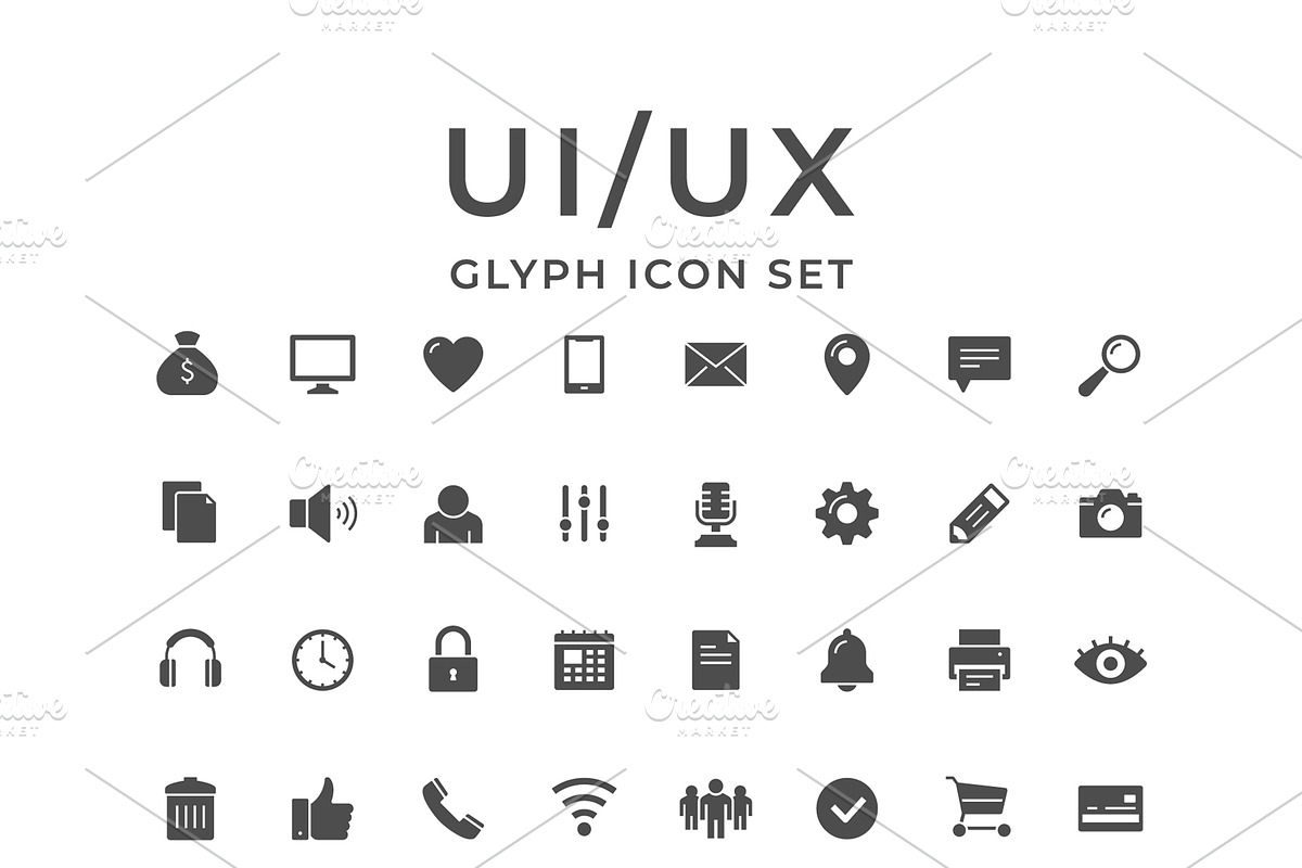 Set glyph icons of UI UX, a Solid Icon by motorama (Photo 1 of 2)